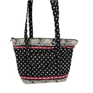 Vera Bradley Tote Bag Classic Black Vintage Indiana Floral Quilted Handbag Purse